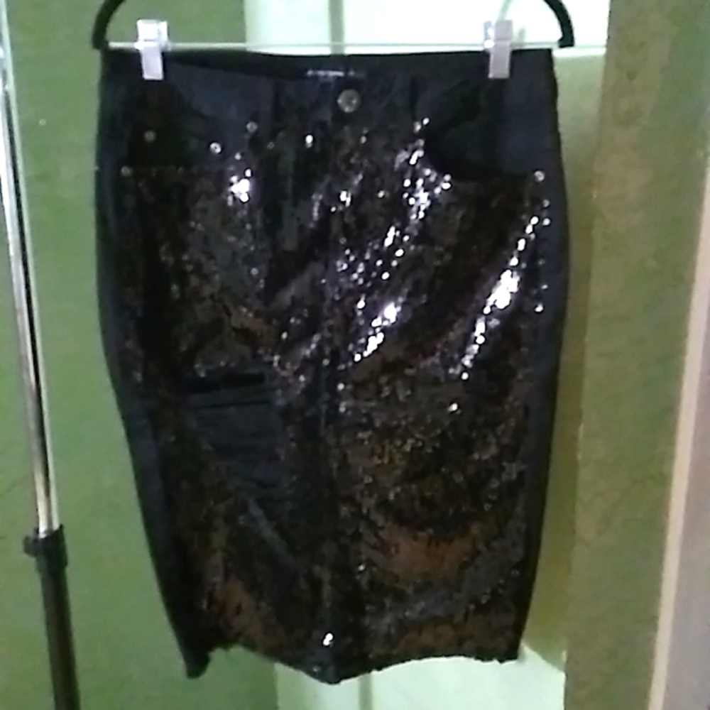 Ashley Stewart Distressed Black Sequin Skirt New Size 10 ,Size 12,16